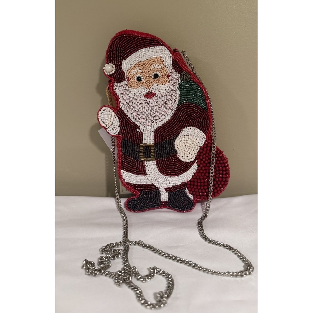 Made In India Santa Claus Beaded Crossbody Bag Christmas Holiday NWT Viral